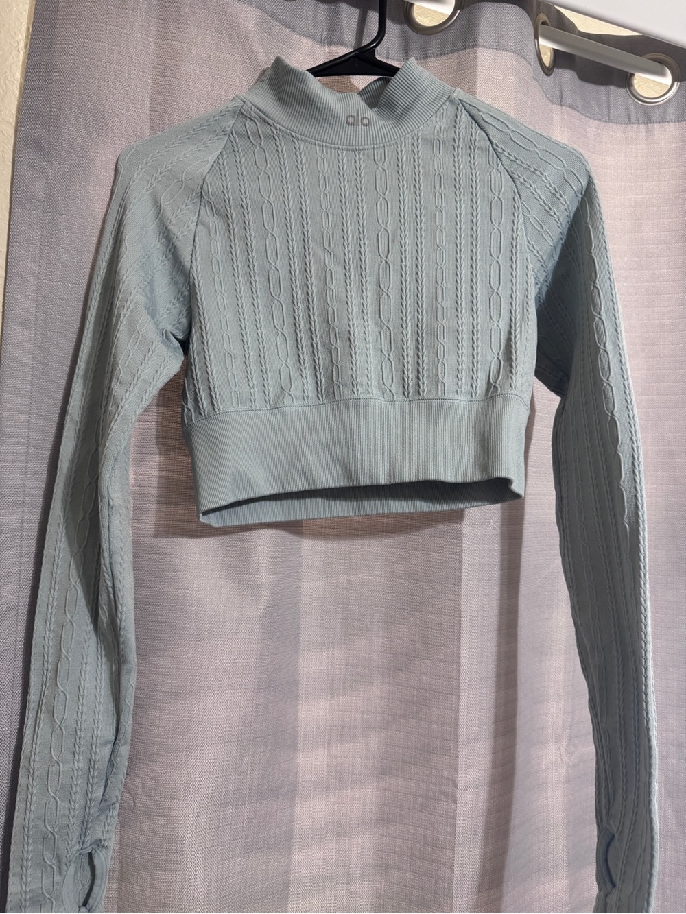 ALO Yoga Light Blue Cable-Knit Crew Crop Top
